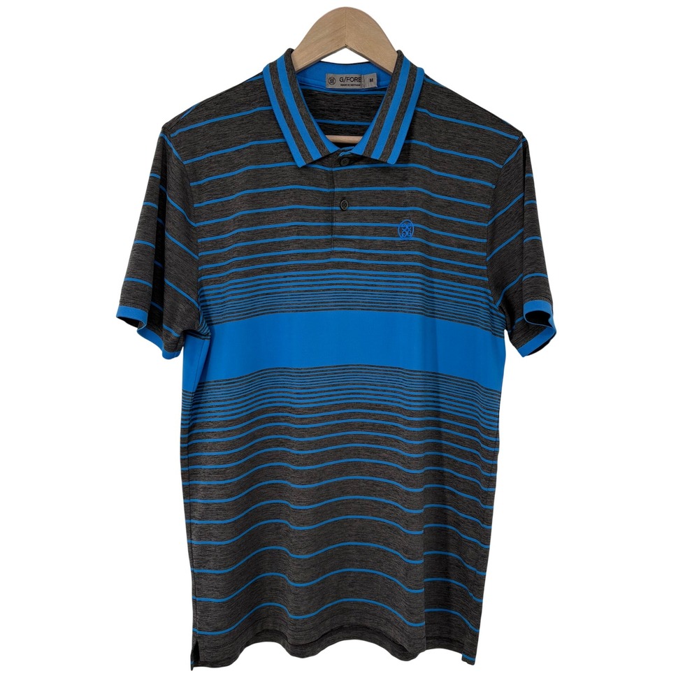 G/FORE Mens Performance Golf Polo Shirt Charcoal Blue Striped Size M Circle G